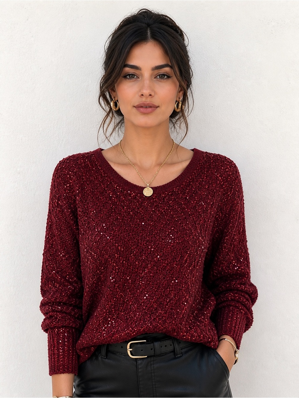 Burgundy Light Sweater  S Size for Spring Events